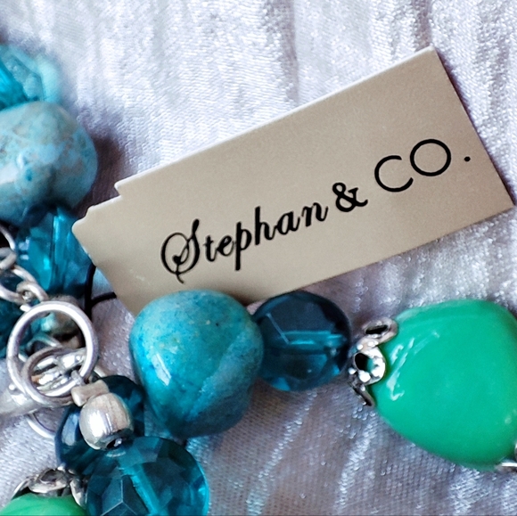 Art Sea Glass Stone Silver Tone Stephan & Co Green Turquoise Color Necklace NWT - Picture 7 of 15